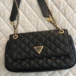 Guess Black and Gold Quilted Shoulder Bag